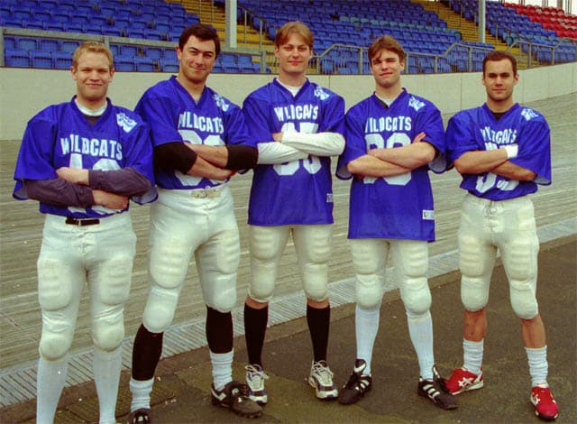 The 5 playing members of the Hurricanes pose for the cameras before the North vs South All-Star Game. From left to right: Neil White, Huw Stacey, Mike Butler, Christian Steward and Mark King. Photo: Roger Stacey