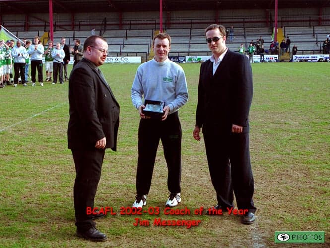 BCAFL 2002–03 Coach of the Year Jim Messenger (text on the photo), College Bowl XVII day