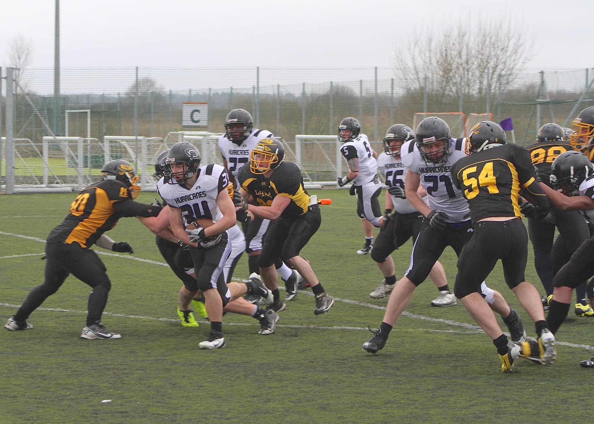 Ben Johnson takes advantage of the gap forged in the Sheffield Sabres defence en route for the endzone and Hertfordshire Hurricanes' second touchdown.