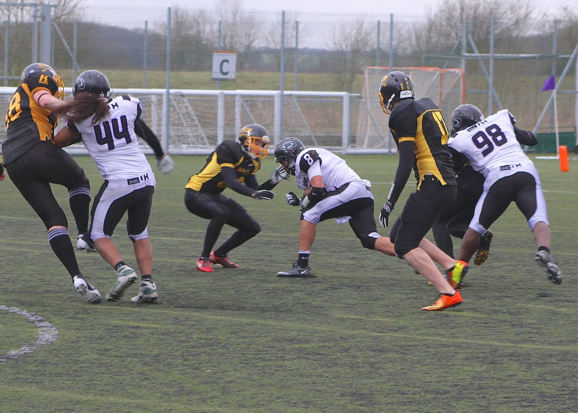 Stefan Rivera (#8)'s pass interception snuffs out Sheffield Sabres' final drive of the game.